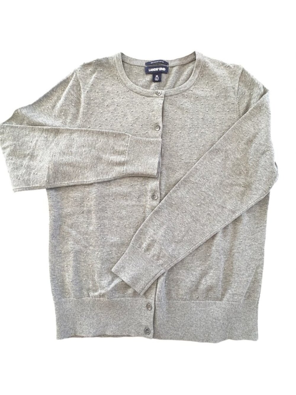 Lands End Swiss Dot Gray Cotton Lightweight Cardigan Size Medium